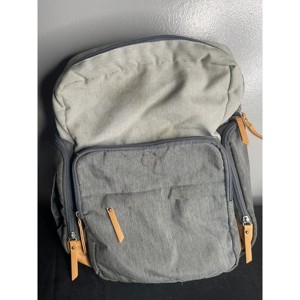 iPack Baby Diaper Bag Backpack Grey Tan Two Tone Insulated Pocket Functional